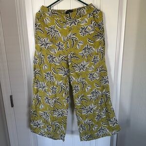 Tahari Olive Floral Wide Leg Pants